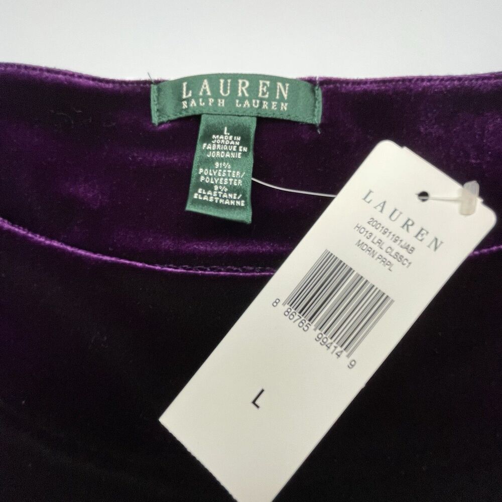 NWT Lauren Ralph Lauren Purple Velvet Long Sleeve Top Women's Size Large - Picture 4 of 13